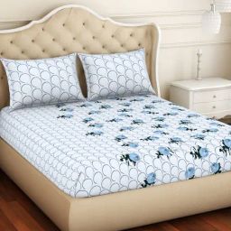 Spaces Adonia Floral Blue 144 TC Cotton Double Bedsheet with 2 Pillow Covers-image-74