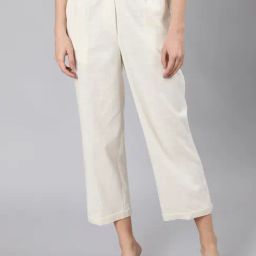 Jaipur Kurti Off White Straight Fit Pleated Trousers-image-81