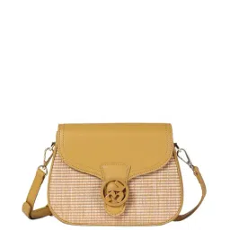Label Ritu Kumar Mustard Textured Medium Sling Handbag-22
