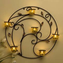 Homesake 'Diwali' Black & Yellow Metal 5-in-1 Wall Candle Holder With Tea Light Candle-image-86