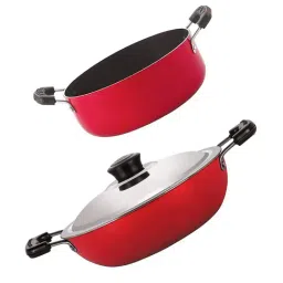 Nirlon Red Aluminium Non-Stick Deep Kadhai and Casserole Combo Cookware Set of 2-9