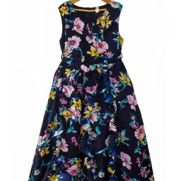 Kiddopanti Kids Navy Floral Print Dress-image-36