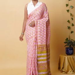 Unnati Silks Pink Cotton Printed Saree With Unstitched Blouse-image-75
