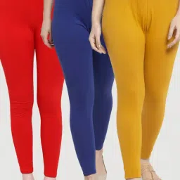 Gracit Red & Blue Mid Rise Leggings - Pack Of 3-image-13