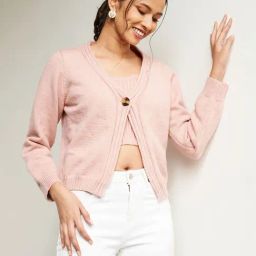 AND Peach Full Sleeves Cardigan With Inner-image-61