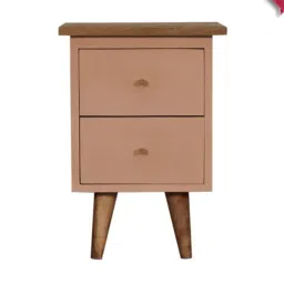 Artisan Furniture Solid Brown Mango Wood Side Table Blush Pink Finish-image-38
