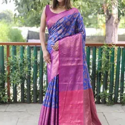 Blissta Blue & Pink Silk Woven Saree With Unstitched Blouse-picture-39