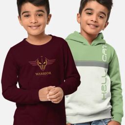 HELLCAT Wine & Green Printed Full Sleeves T-Shirt (Pack Of 2)-image-62