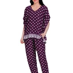 LASTINCH Purple Animal Print Kaftan Top With Pyjamas-image-22