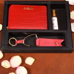 Sassora Red Small Leather Wallet With Keychain And Roll-on Purfume Gift Set (Pack Of 3)-image-31