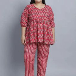 TAG 7 Pink Cotton Printed Top Pyjamas Set-40