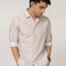 Andamen Beige Cotton Slim Fit Printed Shirt-picture-29