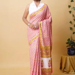 Unnati Silks Pink Cotton Printed Saree With Unstitched Blouse-image-43