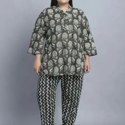 TAG 7 Green Cotton Printed Top Pyjamas Set-image-83