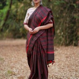 Chidiyaa Coffee Brown Pure Cotton Blockprint Saree-picture-20