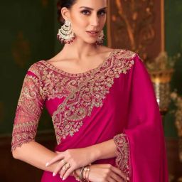 Saree Mall Pink Satin Embellished Saree with Blouse Piece-image-44
