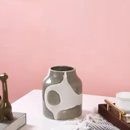 Tayhaa White & Beige Ceramic Abstract Flower Vase-image-81
