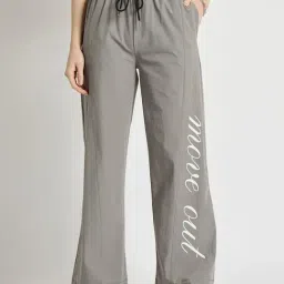 EDRIO Grey Cotton Graphic Print Regular Fit Mid Rise Pants-picture-4