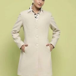 MADAME Off White Plain Long Coat-image-31
