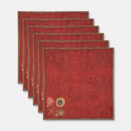 Fabindia Red Zhuri Cotton Printed Napkin Set Of 6-picture-5