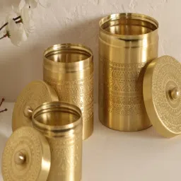 Peepul Tree Brass Storage Jar/Container with Lid for Tea, Sugar and Spice| Small, Medium & Large image 2