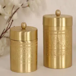 Peepul Tree Brass Storage Jar/Container with Lid for Tea, Sugar and Spice in Kitchen Use| Combo | image 2