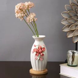 Tayhaa White Ceramic Floral Flower Vase-25