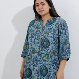 Diza by Westside Indigo Foliage Printed Ethnic Tunic-12