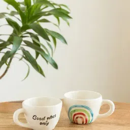 ExclusiveLane Morning Rituals Multicolor Ceramic Hand-painted Rainbow Bright' Coffee Mugs - Set of 2 (220 ml)-picture-24