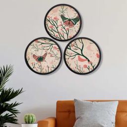 999Store Pink Mdf Butterfly On The Stems Round Wall Art - Set of 3-image-53