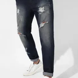 Campus Sutra Blue Regular Fit Distressed Jeans-picture-11