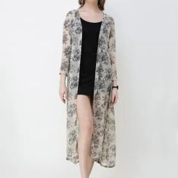 Scorpius Grey Floral Print Long Shrug-40