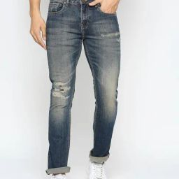 Being Human Blue Slim Fit Lightly Washed Distressed Jeans-image-43