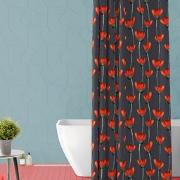 ArtzFolio Grey & Orange Colored Floral Printed Waterproof Shower Curtain-image-32