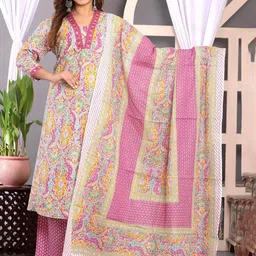 KALINI Women Floral Embroidered Regular Pure Cotton Kurta with Palazzos & With Dupatta-48