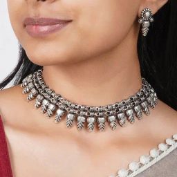Teejh Sitam Silver Oxidised Necklace Set-image-9