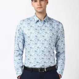Peter England Blue Cotton Slim Fit Floral Print Shirt-image-91