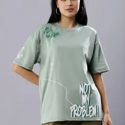 House Of RS Sage Green Printed Oversized T-Shirt-picture-30