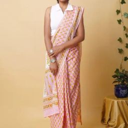 Unnati Silks Pink Cotton Printed Saree With Unstitched Blouse-picture-49