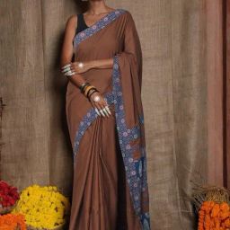 Unnati Silks Brown Pure Cotton Printed Saree With Unstitched Blouse-image-83