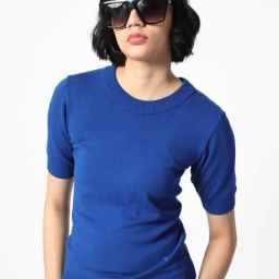 RAREISM Blue Viscose Solid Sweater-image-78