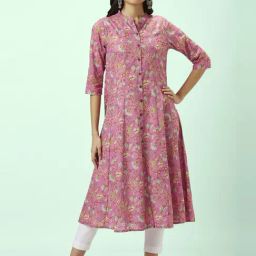 Rangmanch by Pantaloons Pink Cotton Printed A Line Kurta-image-49