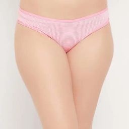 Clovia Pink Striped Bikini Panty-image-4