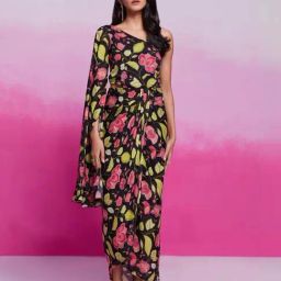 Odette Black Regular Fit Floral Print Jumpsuit-image-9