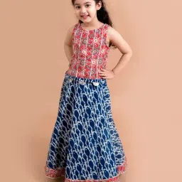 Pspeaches Girls Blue & Red Cotton Regular Fit Printed Lehenga Choli-picture-39