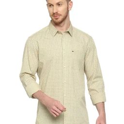 Basics Mid Green Cotton Slim Fit Printed Shirt-image-86