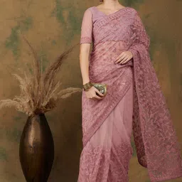 SHADOW & SAINING Floral Beads and Stones Net Saree-picture-14