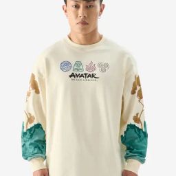 The Souled Store Avatar: Aang And Appa Light Beige Oversized Crew T-Shirt-image-10