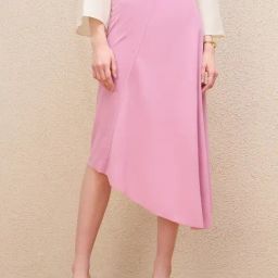 Iconic Pink Solid Flared Fit Asymmetrical Stretchable Flare Skirt-picture-7