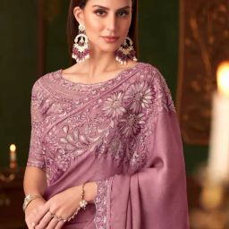 Saree Mall Mauve Georgette Embellished Saree with Blouse Piece-picture-9